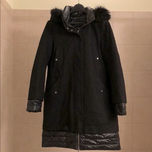 Lands End Black Wool and Down Jacket